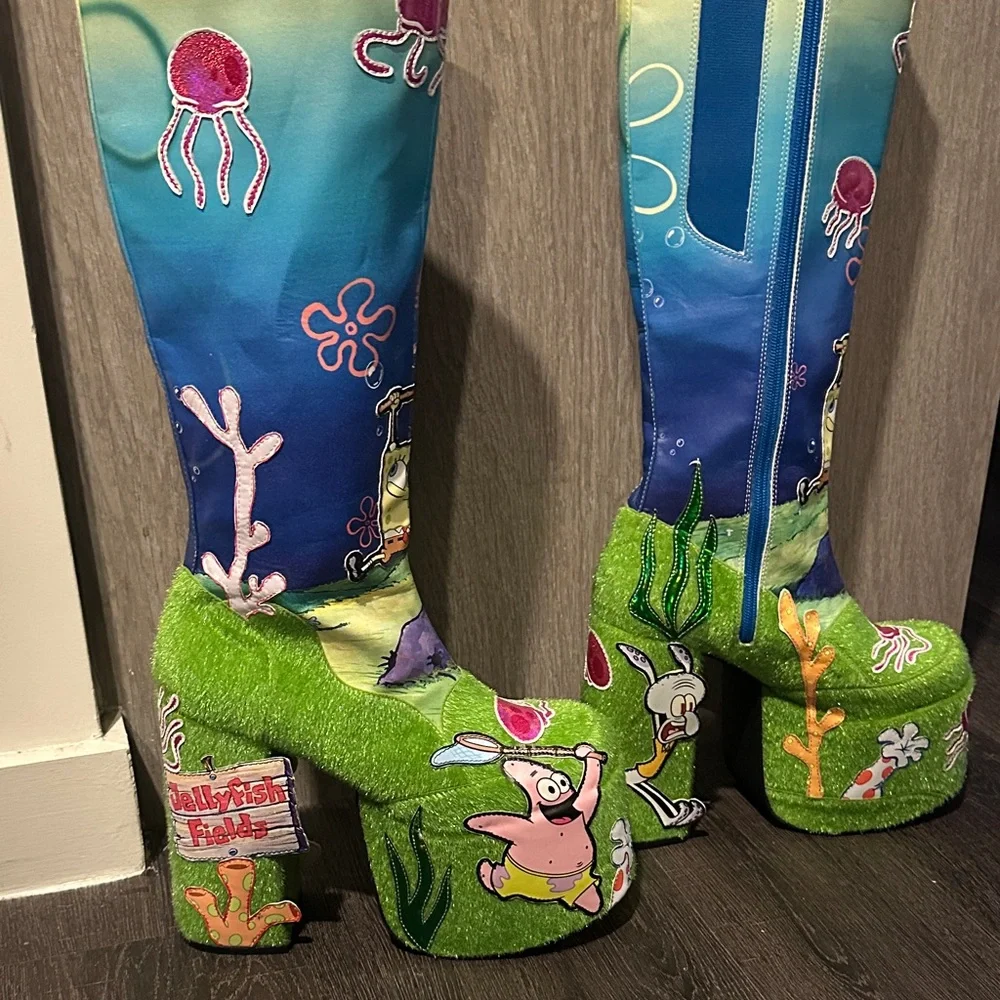 Dollskill x SpongeBob SquarePants Themed Platform Boots - Bright Blue & Green
